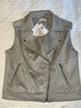 Philosophy Light Gray Suede Moto Vest